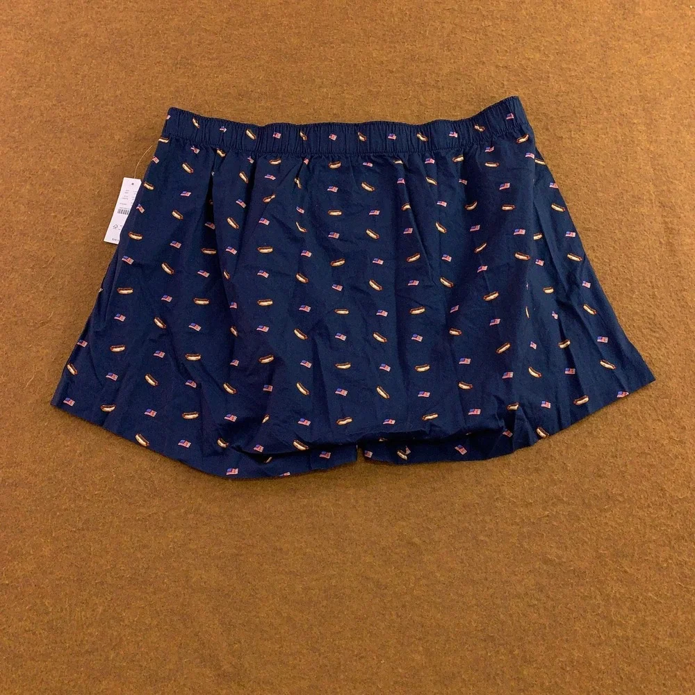 J.Crew Mens XL Navy Hot Dog American Flag Cotton Woven Boxer Shorts NWT
